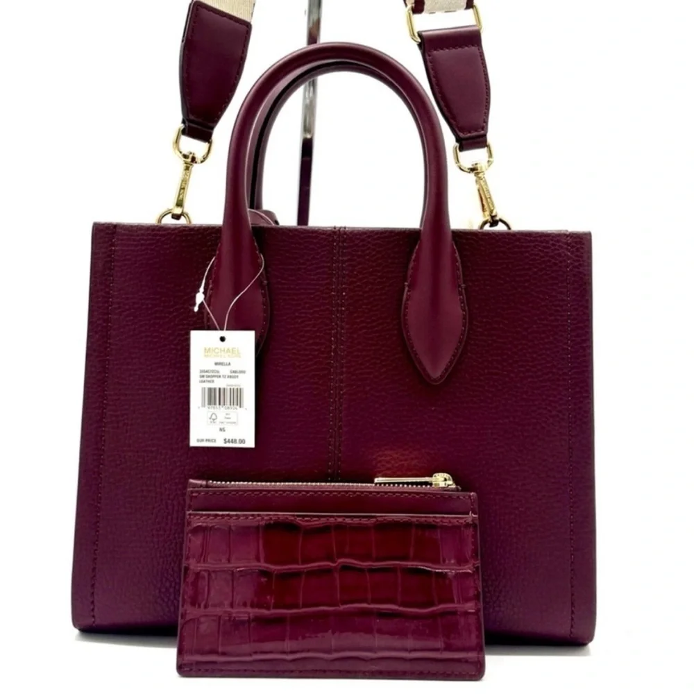 Michael Kors Mirella Small Crossbody Bag & Matching Card Case Wallet Ox Blood